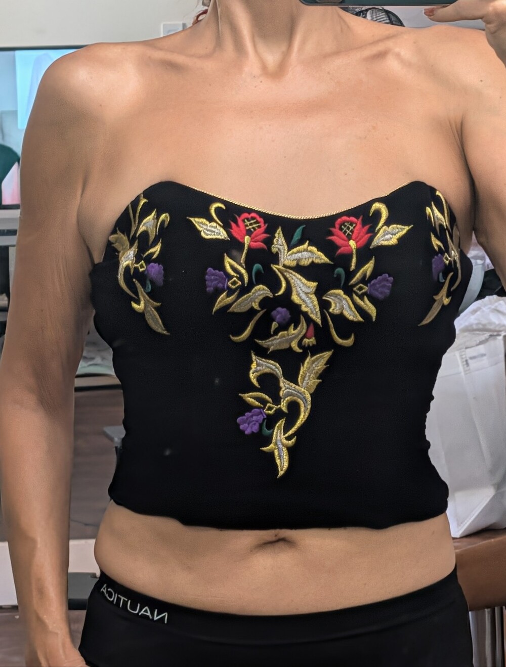 natori vtg black velvet corset floral embroidered Bustier Size M